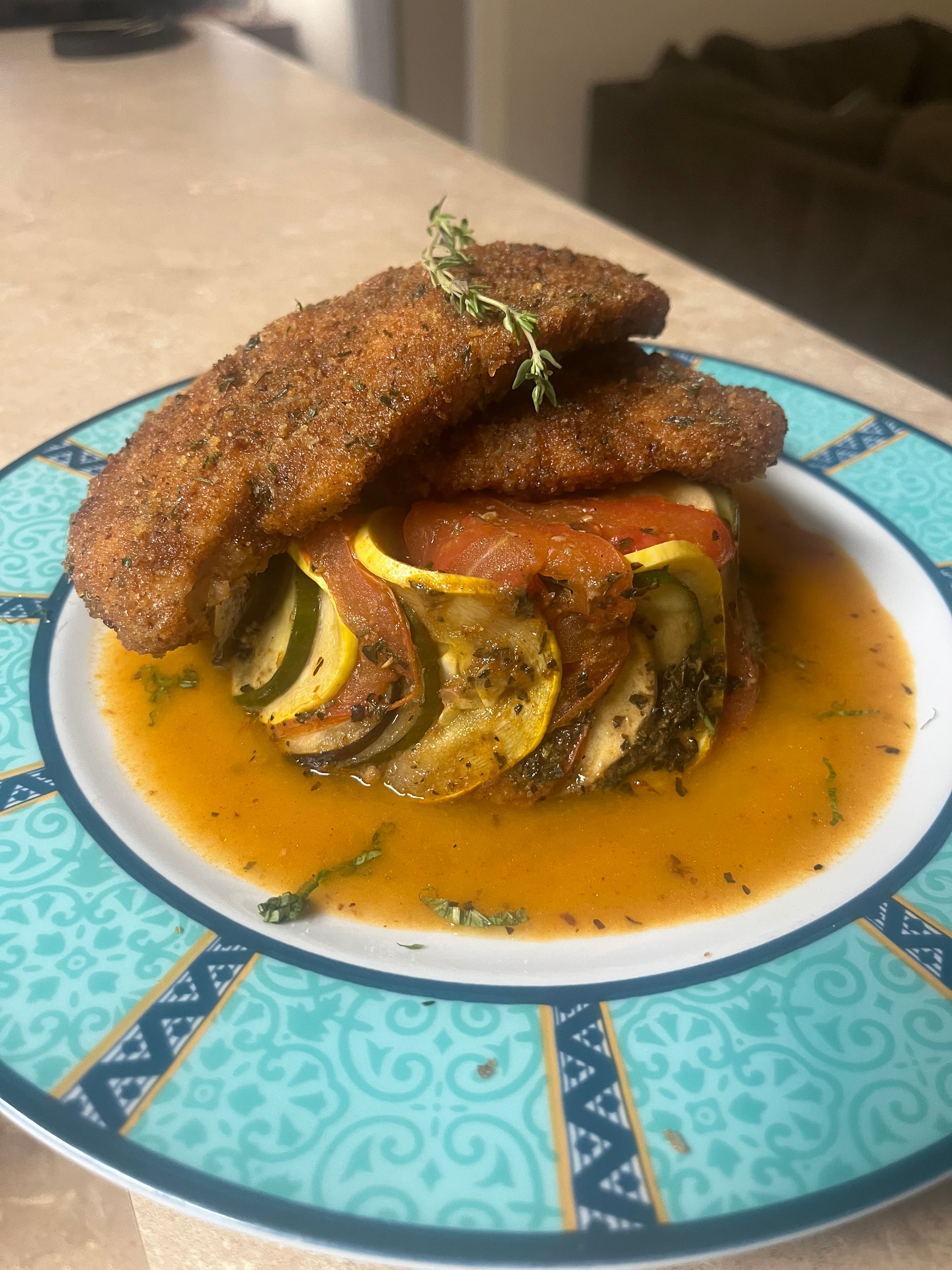 Ratatouille w/ panko crusted chicken