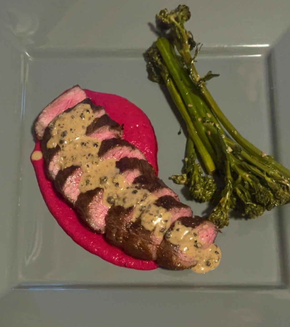 Picanha Steak w/ Citrus beet puree and Broccolini