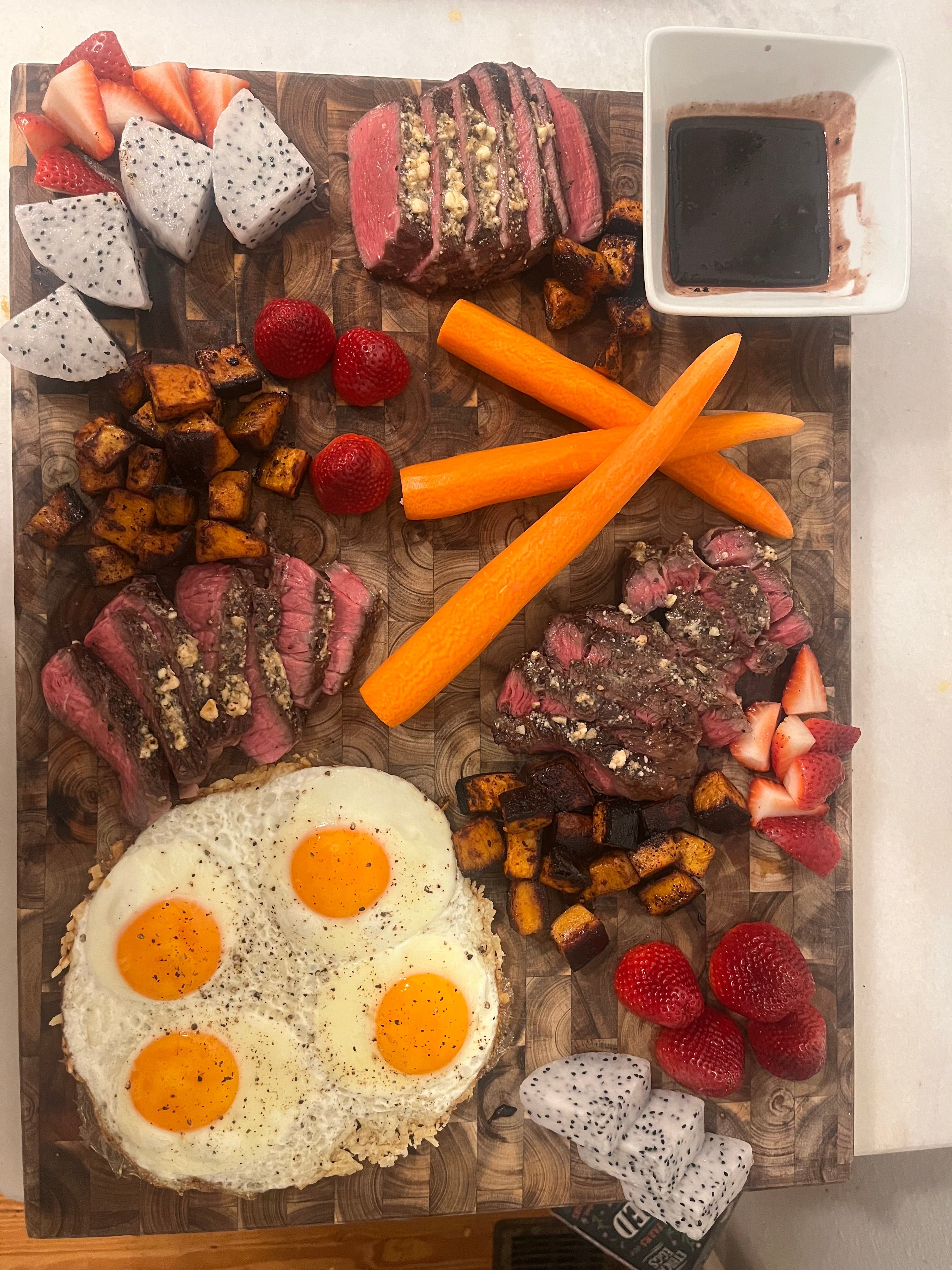 Steak & egg dinner for 2 w/ red wine reduction