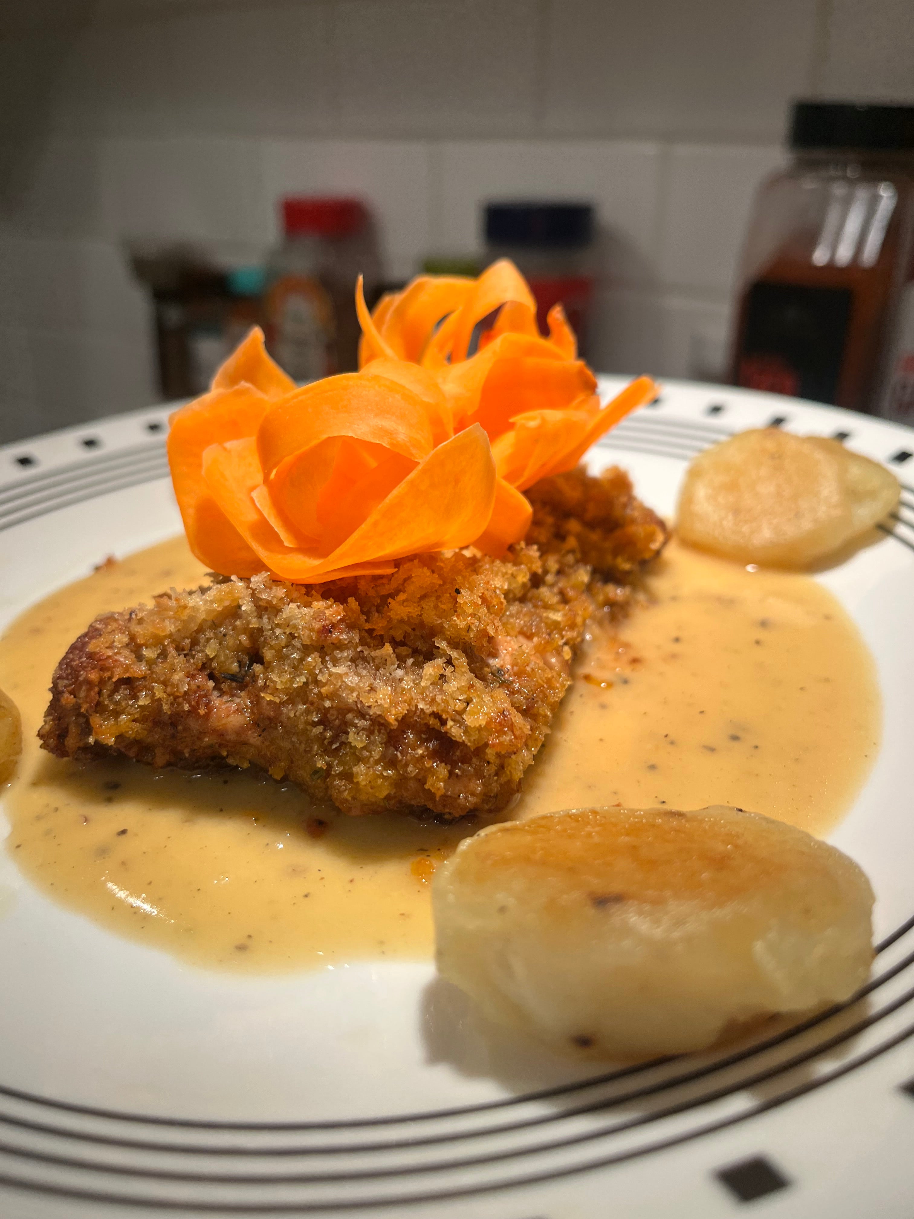 Panko Chicken thigh with potatoes and carrots