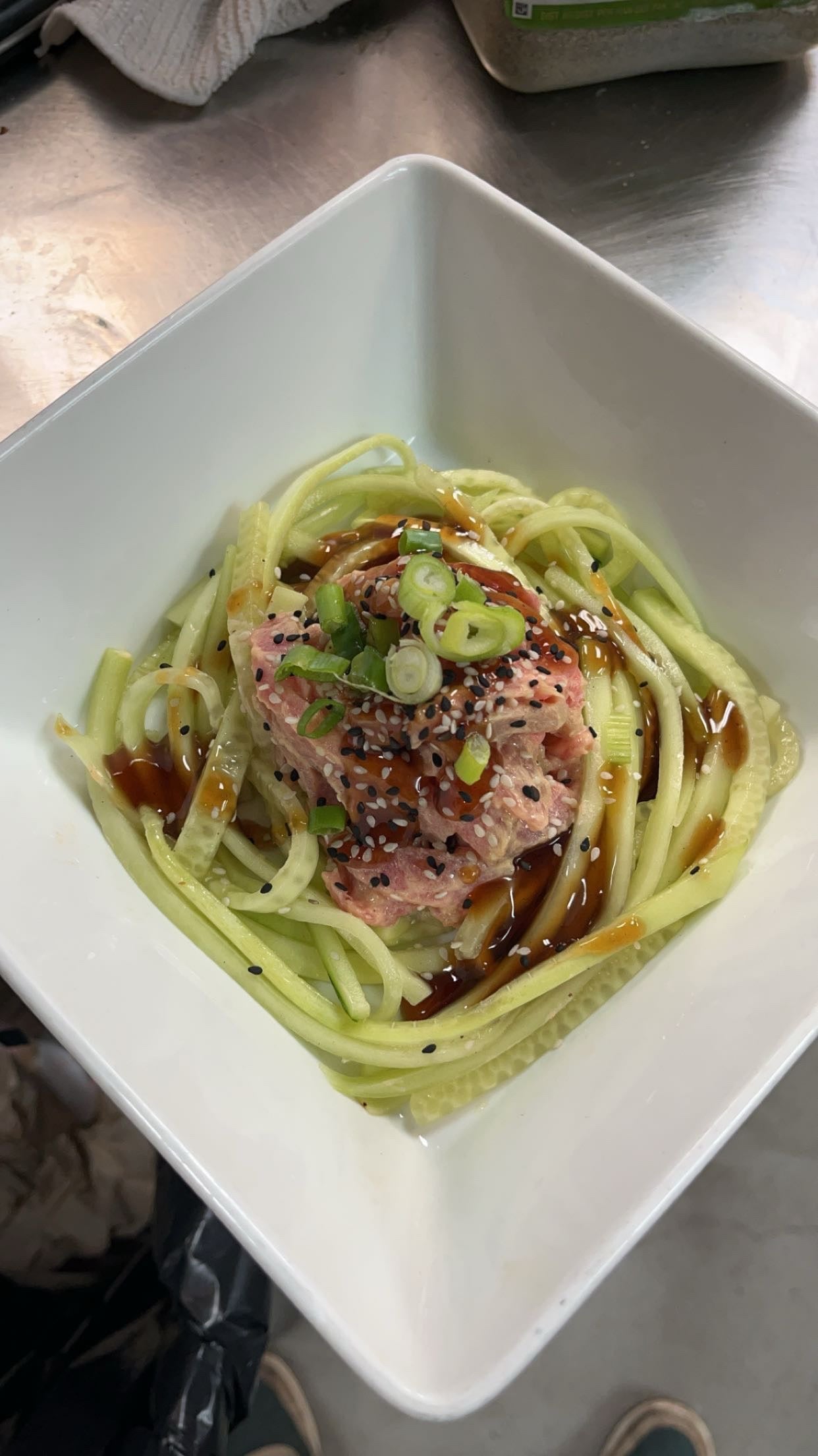 Spicy Tuna tartar w/ cucumber noodles